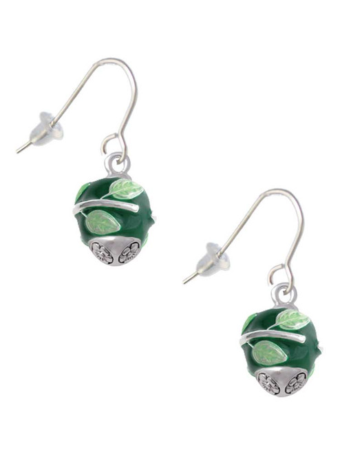 Lime Leaves on Green Band Spinner French Earrings