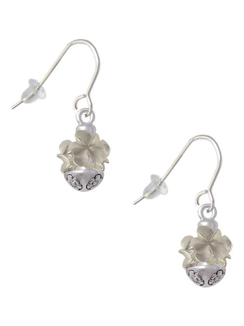 White Plumeria Flowers Spinner French Earrings