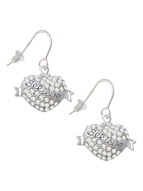 Believe Banner on Clear Crystal Heart French Earrings