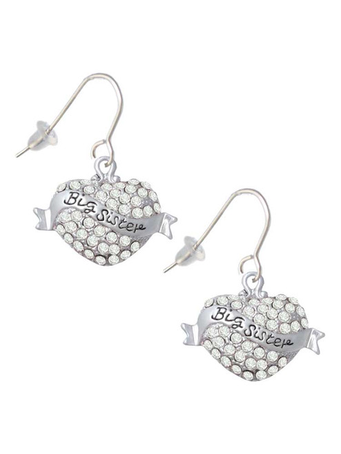 Big Sister Banner on Clear Crystal Heart French Earrings