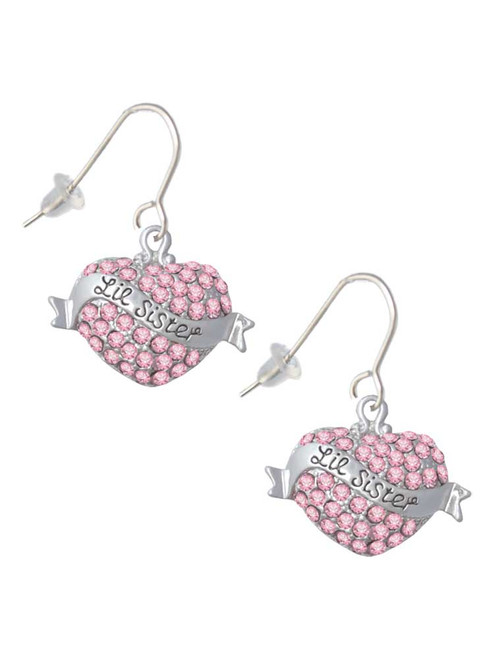Lil Sister Banner on Pink Crystal Heart French Earrings