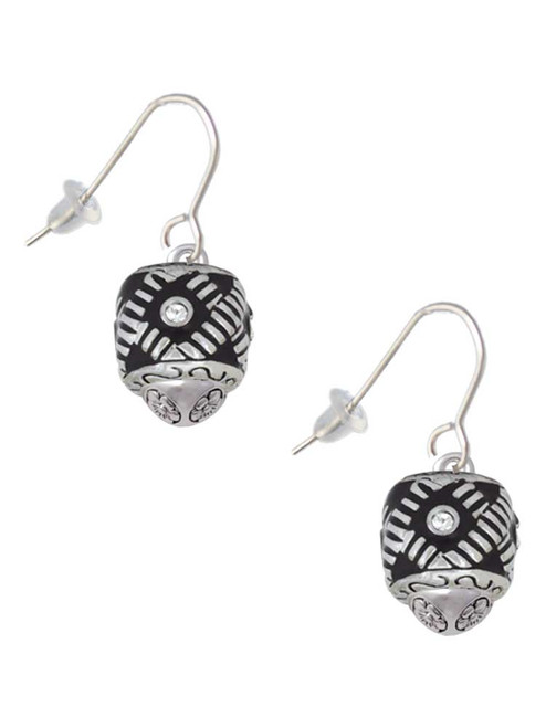 Diagonal Banded Barrel with Clear Crystals Spinner French Earrings
