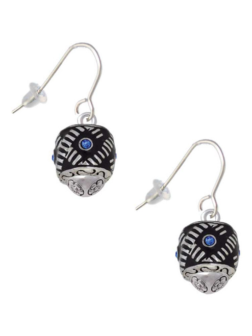 Diagonal Banded Barrel with Blue Crystals Spinner French Earrings