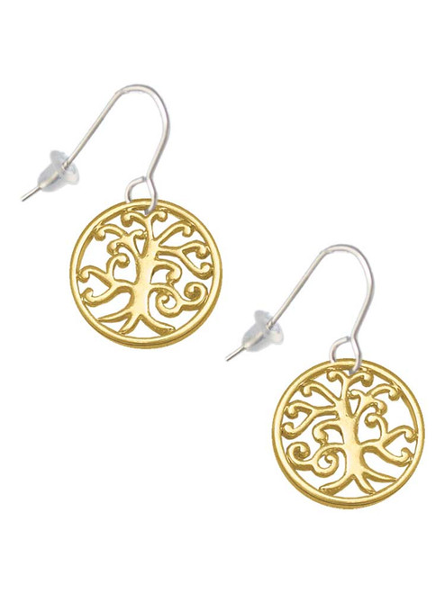 Gold Tone Tree of Life Cutout French Earrings