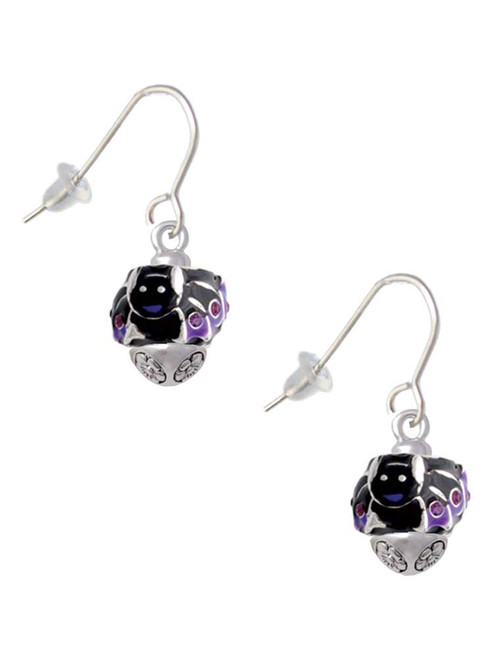 Black and Purple Bats with Crystals Spinner French Earrings
