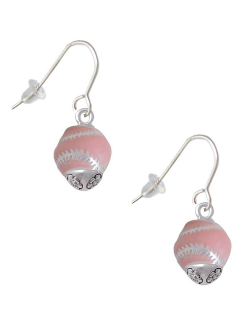 Pink Softball with Silver Tone Stitching Spinner French Earrings