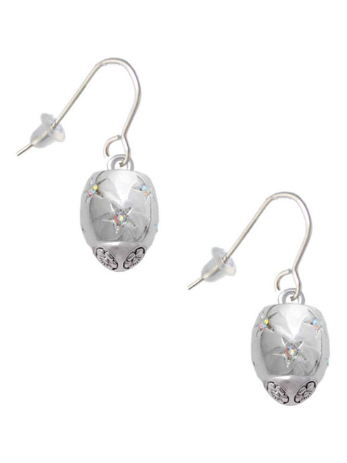 Silver Tone Barrel with AB Clear Crystal Stars Spinner French Earrings