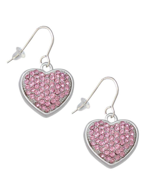 Large Rounded Light Pink Oktant Crystal Heart French Earrings