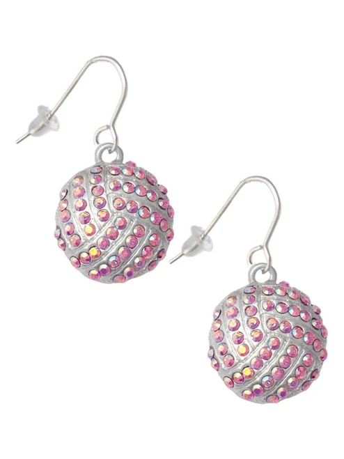 Large Super Sparkle Crystal Pink AB Volleyball French Earrings