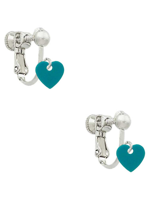 Acrylic 5/16" Teal Heart Clip On Earrings