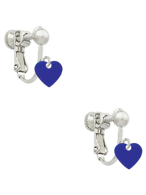 Acrylic 5/16" Royal Blue Heart Clip On Earrings
