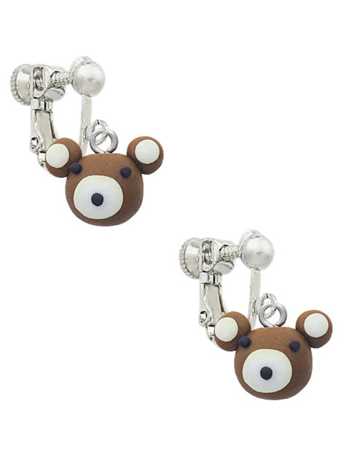 Fimo Clay Teddy Bear Clip On Earrings