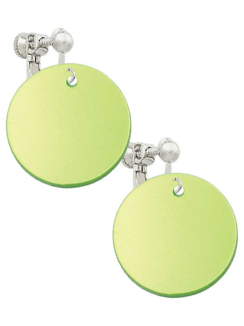 Acrylic 1" Disc Lime Green Imitation Pearl Clip On Earrings