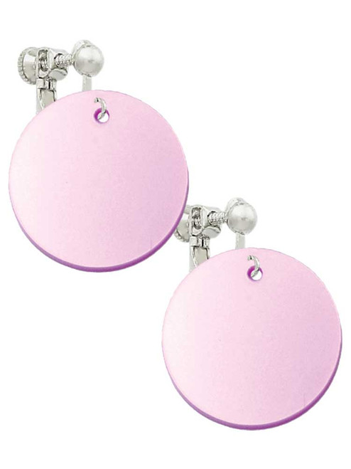 Acrylic 1" Disc Light Purple Imitation Pearl Clip On Earrings