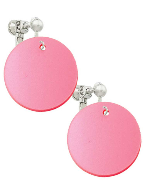 Acrylic 1" Disc Red Imitation Pearl Clip On Earrings