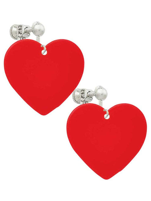Acrylic 1" Red Heart Clip On Earrings