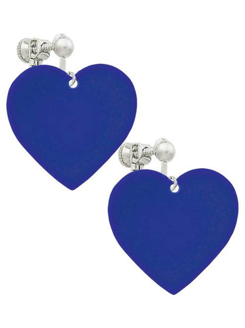 Acrylic 1" Navy Blue Heart Clip On Earrings
