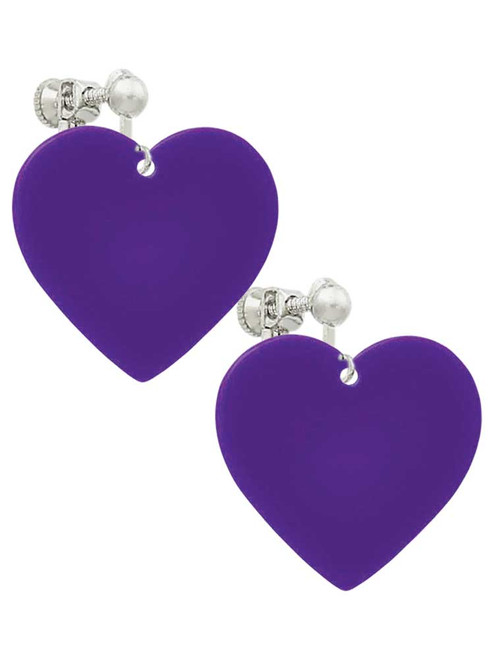 Acrylic 1" Purple Heart Clip On Earrings