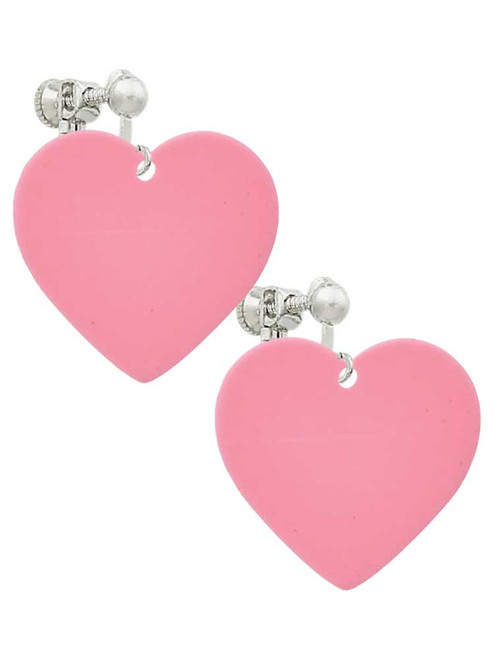 Acrylic 1" Pink Heart Clip On Earrings