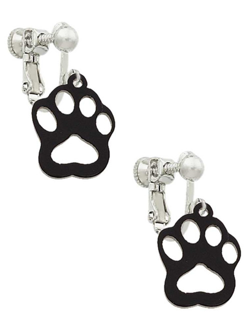 Acrylic Small Paw Black Clip On Earrings