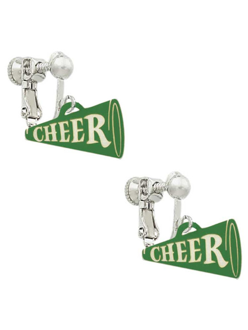 Acrylic 3/4" Green Cheer Megaphone Clip On Earrings