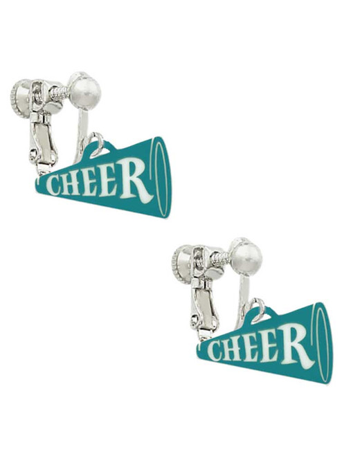 Acrylic 3/4" Teal Cheer Megaphone Clip On Earrings
