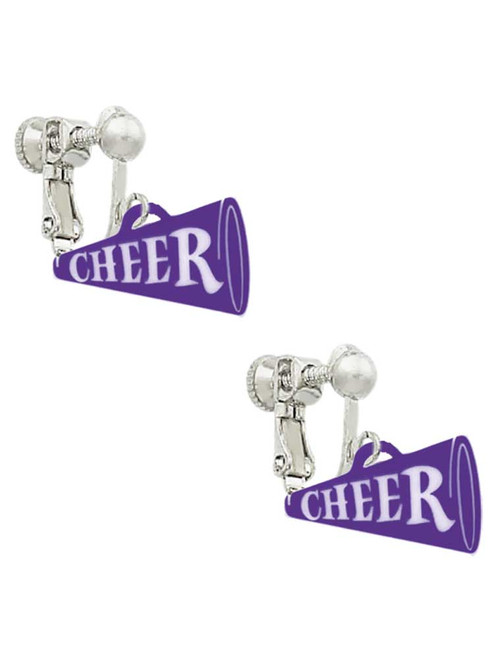 Acrylic 3/4" Purple Cheer Megaphone Clip On Earrings