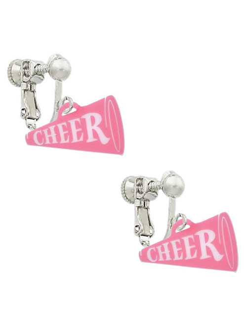 Acrylic 3/4" Pink Cheer Megaphone Clip On Earrings