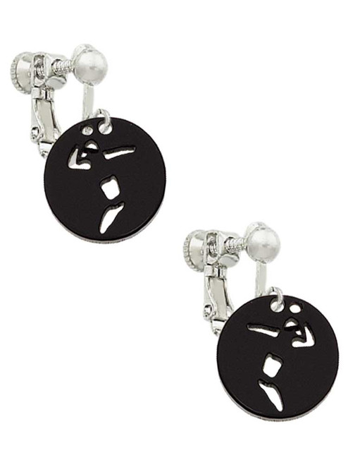 Acrylic Small Black Disc Volleyball Player Clip On Earrings