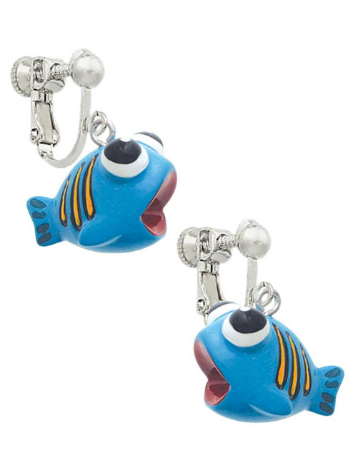 Resin Blue Fish with Orange Stripes Clip On Earrings