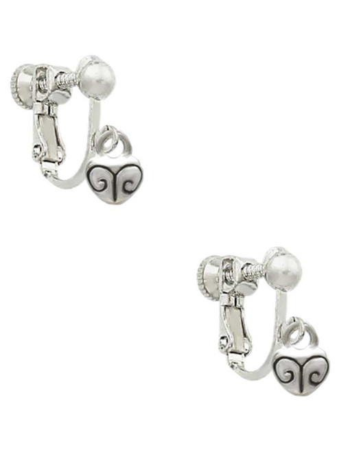 Mini Scroll Heart Clip On Earrings