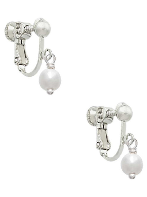6mm Glass Imitation Pearl Bead Drop Clip On Earrings