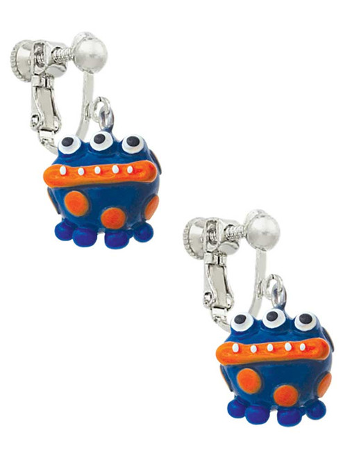 Resin Blue Monster with Orange Dots Clip On Earrings