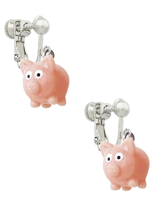 Resin Pink Pig Clip On Earrings