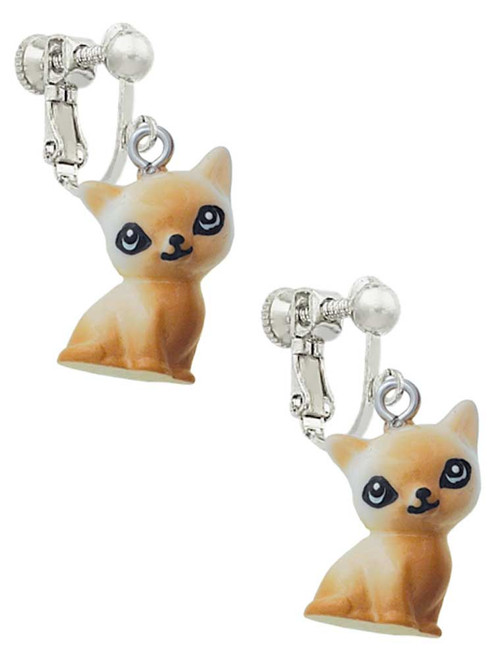 Resin Siamese Cat Clip On Earrings