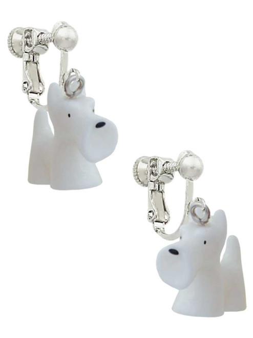 Resin White Scottie Dog Clip On Earrings