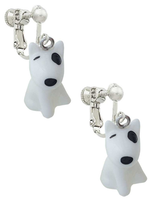 Resin White Bull Terrier Dog Clip On Earrings