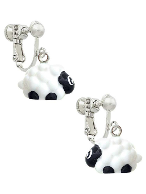 Resin White Lamb Clip On Earrings