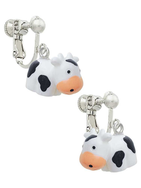 Resin Black and White Cow Clip On Earrings
