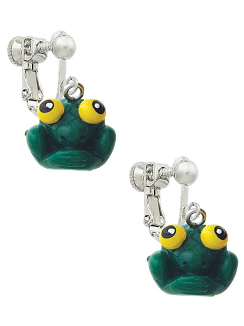 Resin Big Eyed Frog Clip On Earrings