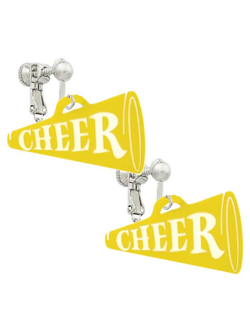 Acrylic 1.25" Yellow Cheer Megaphone Clip On Earrings