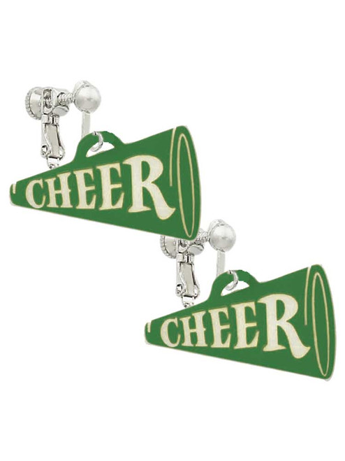 Acrylic 1.25" Green Cheer Megaphone Clip On Earrings