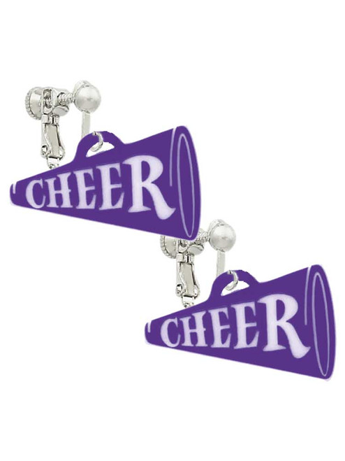 Acrylic 1.25" Purple Cheer Megaphone Clip On Earrings