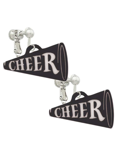 Acrylic 1.25" Black Cheer Megaphone Clip On Earrings
