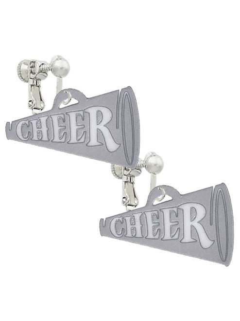 Acrylic 1.25" Silver Tone Cheer Megaphone Clip On Earrings