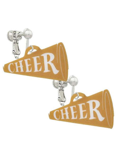 Acrylic 1.25" Gold Tone Cheer Megaphone Clip On Earrings