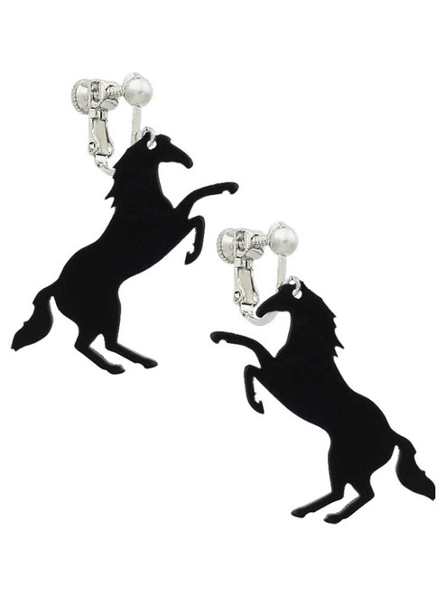 Acrylic 1.5 Black Horse Clip On Earrings