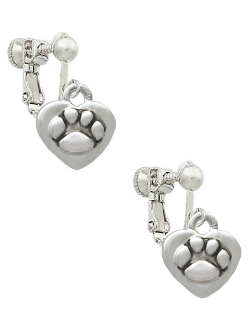 Mini Heart with Paw Clip On Earrings