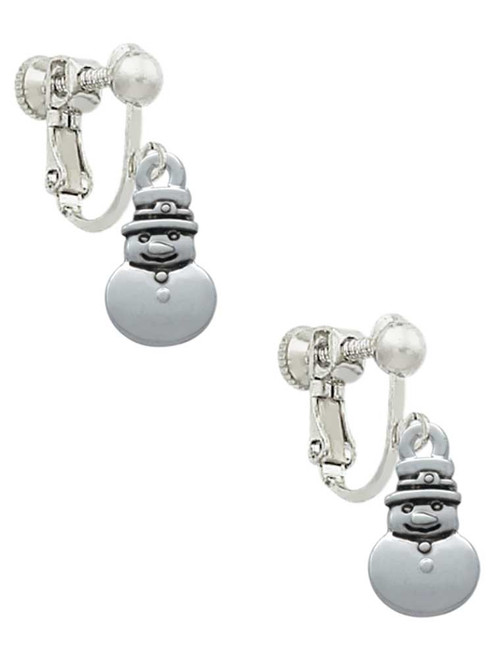 2-D Mini Snowman Clip On Earrings
