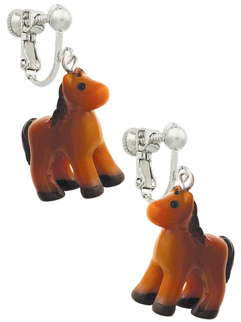 Resin Brown Pony Clip On Earrings